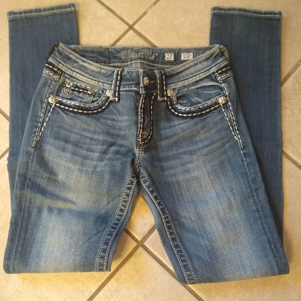 Miss Me Jeans Skinny Black Stitching Bling Pockets Size 27